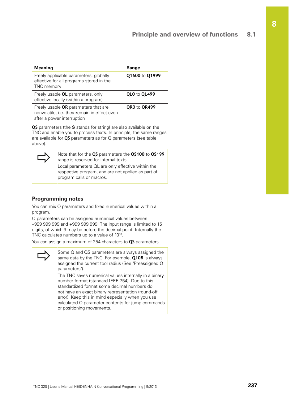 Programming notes, Principle and overview of functions 8.1 | HEIDENHAIN TNC 320 (34055x-06) User Manual | Page 237 / 540