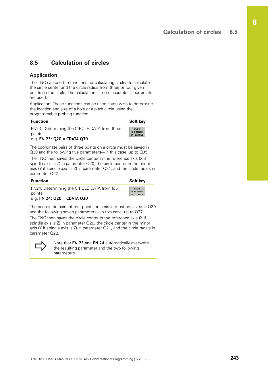 5 calculation of circles, Application, Calculation of circles | Calculation of circles 8.5 | HEIDENHAIN TNC 320 (34055x-06) User Manual | Page 243 / 540