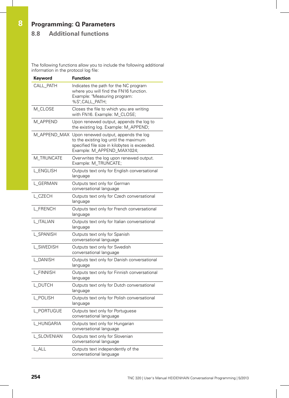 Programming: q parameters 8.8 additional functions | HEIDENHAIN TNC 320 (34055x-06) User Manual | Page 254 / 540