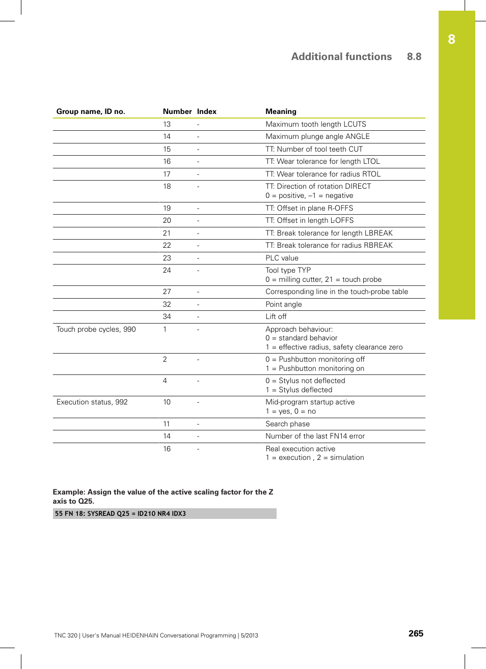 Additional functions 8.8 | HEIDENHAIN TNC 320 (34055x-06) User Manual | Page 265 / 540