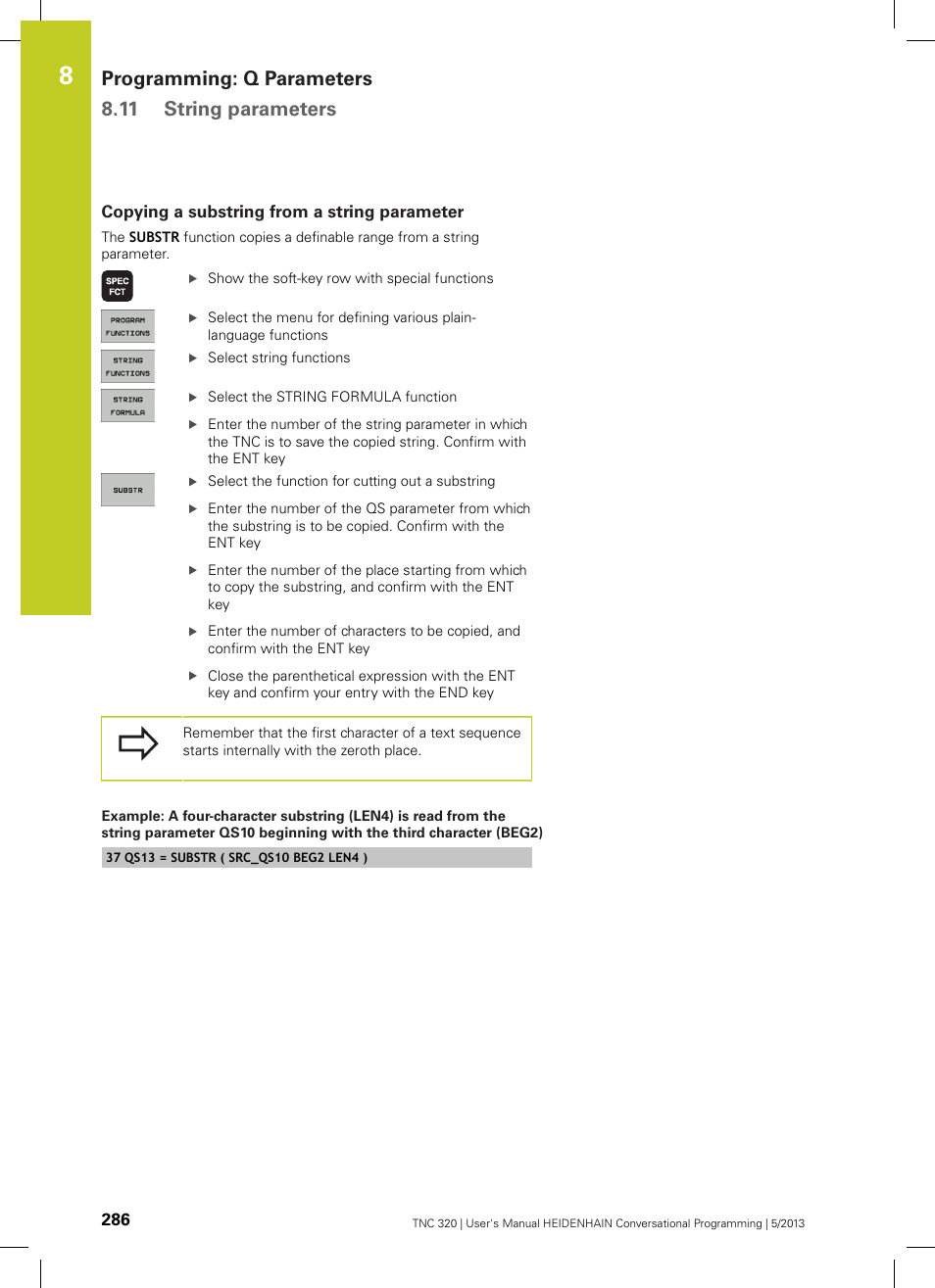 Copying a substring from a string parameter, Programming: q parameters 8.11 string parameters | HEIDENHAIN TNC 320 (34055x-06) User Manual | Page 286 / 540