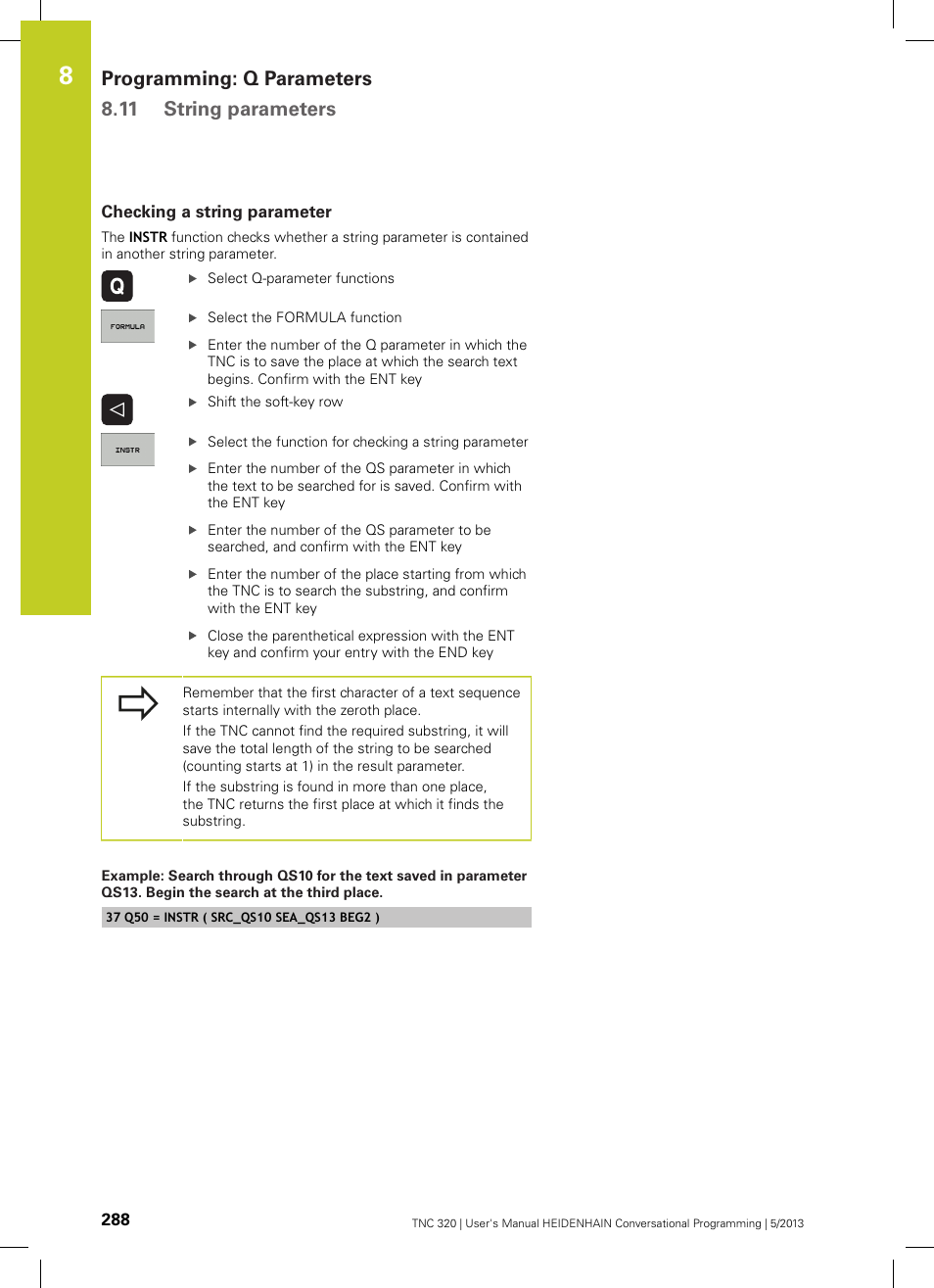 Checking a string parameter, Programming: q parameters 8.11 string parameters | HEIDENHAIN TNC 320 (34055x-06) User Manual | Page 288 / 540