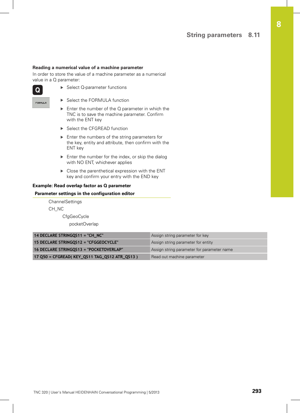 String parameters 8.11 | HEIDENHAIN TNC 320 (34055x-06) User Manual | Page 293 / 540