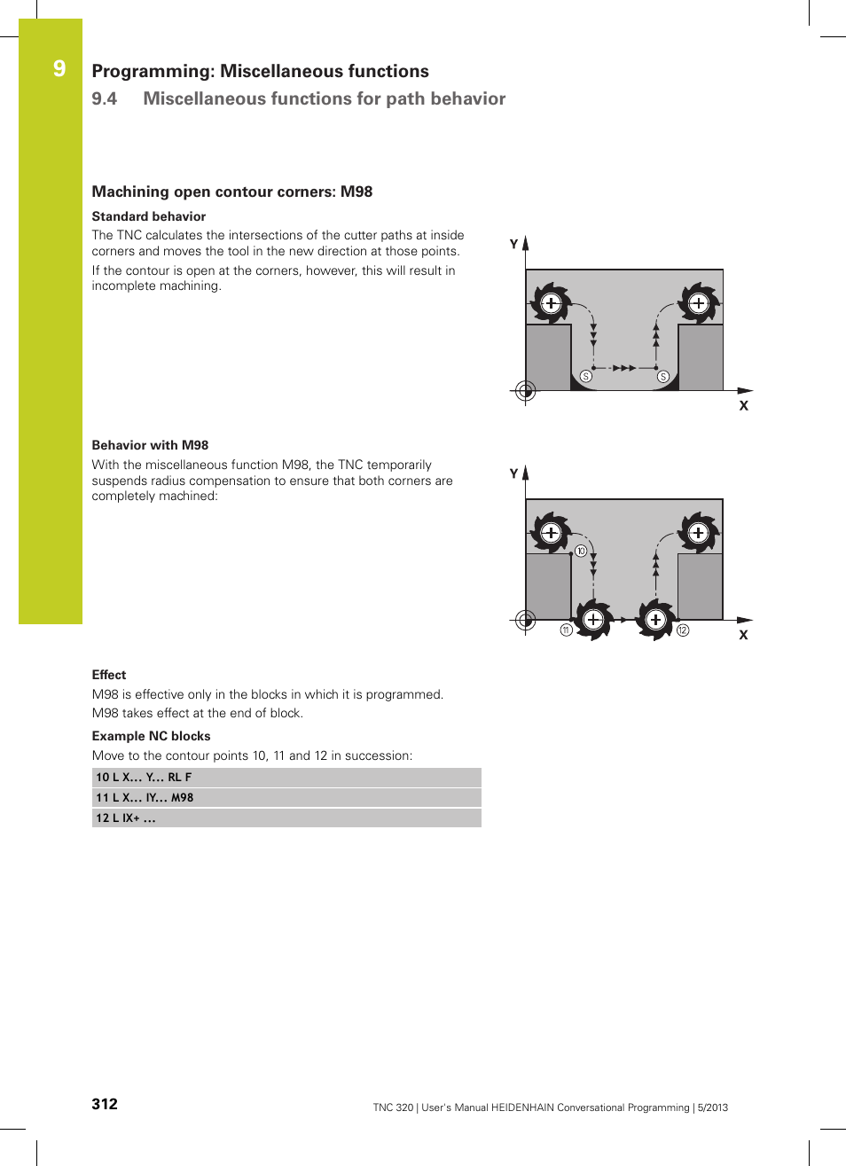 Machining open contour corners: m98 | HEIDENHAIN TNC 320 (34055x-06) User Manual | Page 312 / 540