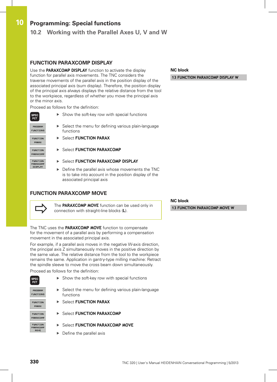 Function paraxcomp display, Function paraxcomp move | HEIDENHAIN TNC 320 (34055x-06) User Manual | Page 330 / 540