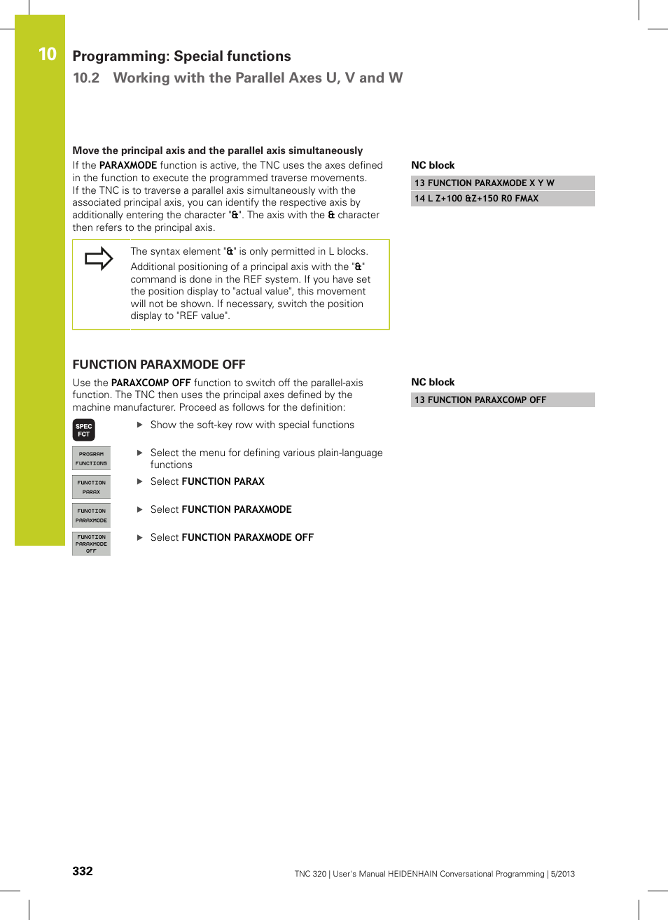 Function paraxmode off | HEIDENHAIN TNC 320 (34055x-06) User Manual | Page 332 / 540