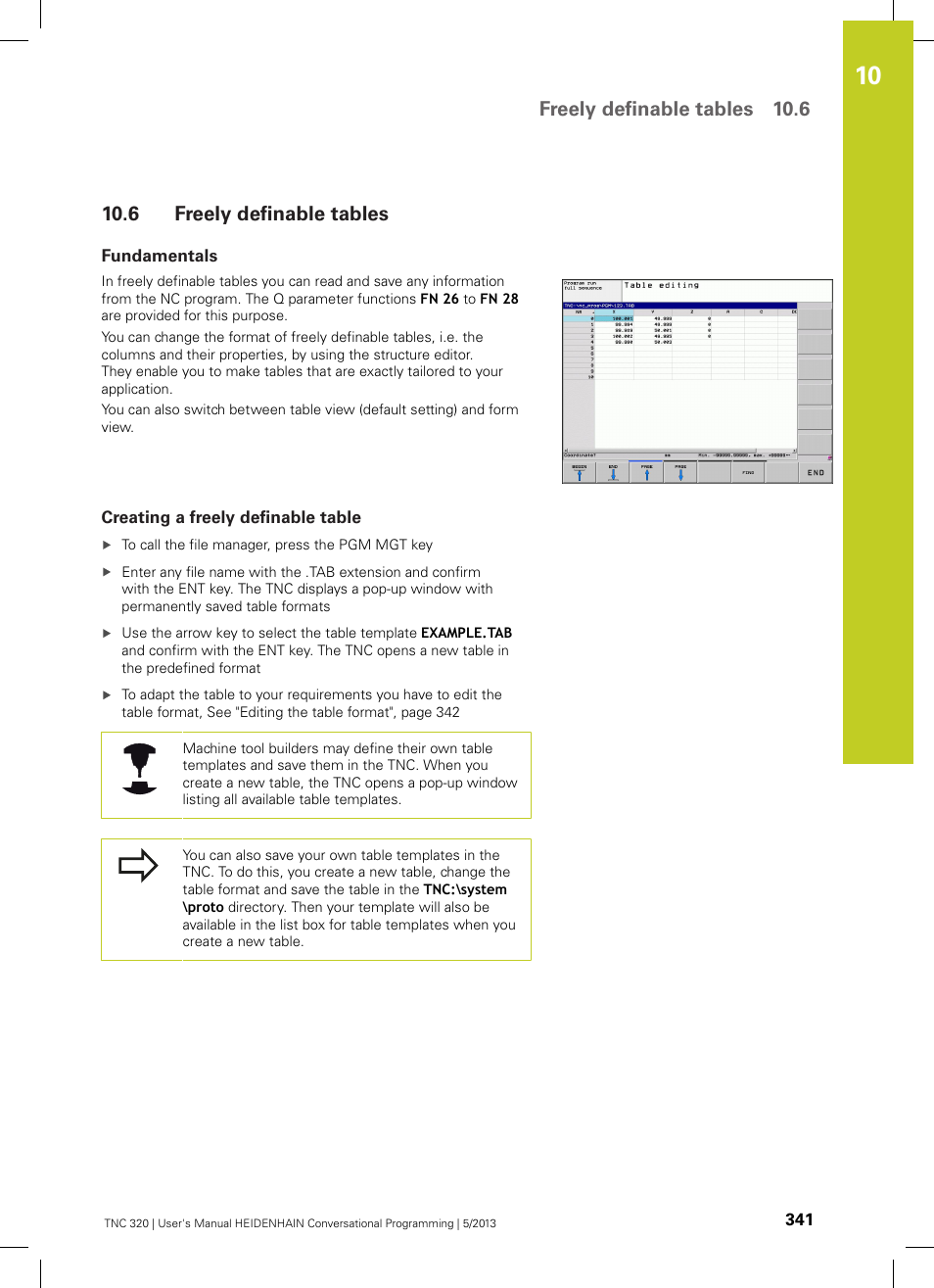 6 freely definable tables, Fundamentals, Creating a freely definable table | Freely definable tables, Freely definable tables 10.6 | HEIDENHAIN TNC 320 (34055x-06) User Manual | Page 341 / 540