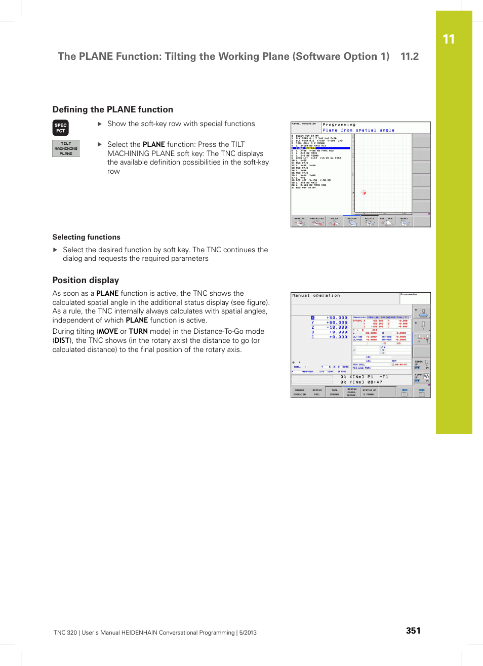 Defining the plane function, Position display | HEIDENHAIN TNC 320 (34055x-06) User Manual | Page 351 / 540