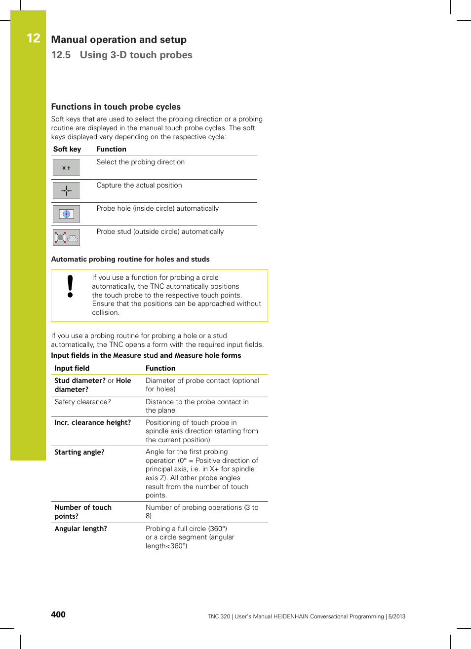 Functions in touch probe cycles | HEIDENHAIN TNC 320 (34055x-06) User Manual | Page 400 / 540
