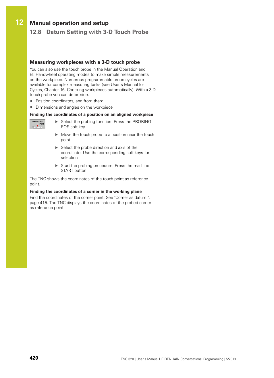 Measuring workpieces with a 3-d touch probe | HEIDENHAIN TNC 320 (34055x-06) User Manual | Page 420 / 540