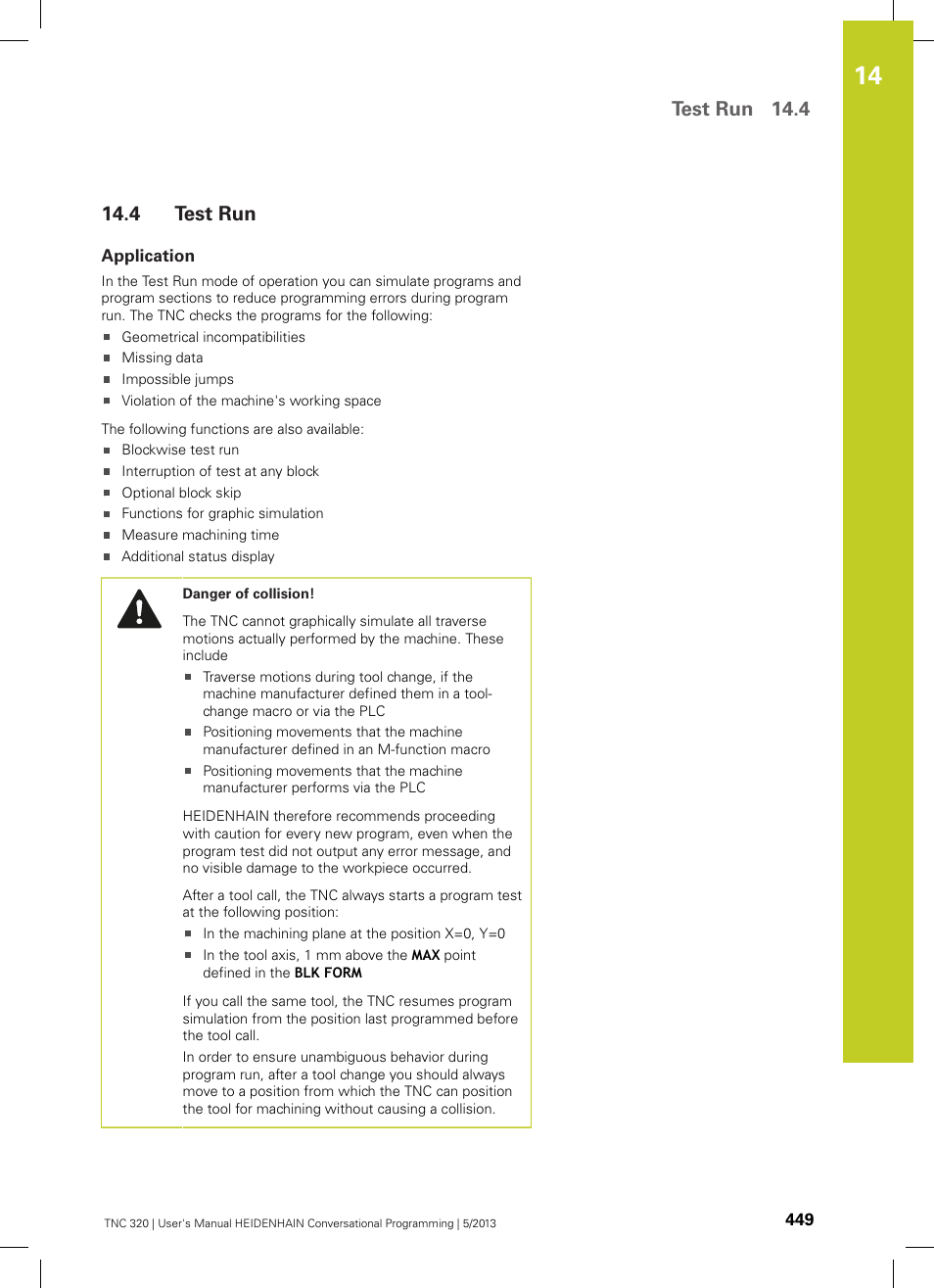4 test run, Application, Test run | Test run 14.4 | HEIDENHAIN TNC 320 (34055x-06) User Manual | Page 449 / 540