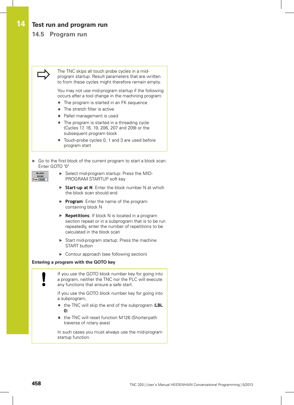 Test run and program run 14.5 program run | HEIDENHAIN TNC 320 (34055x-06) User Manual | Page 458 / 540