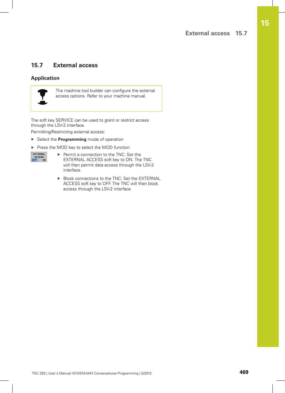 7 external access, Application, External access | External access 15.7 | HEIDENHAIN TNC 320 (34055x-06) User Manual | Page 469 / 540