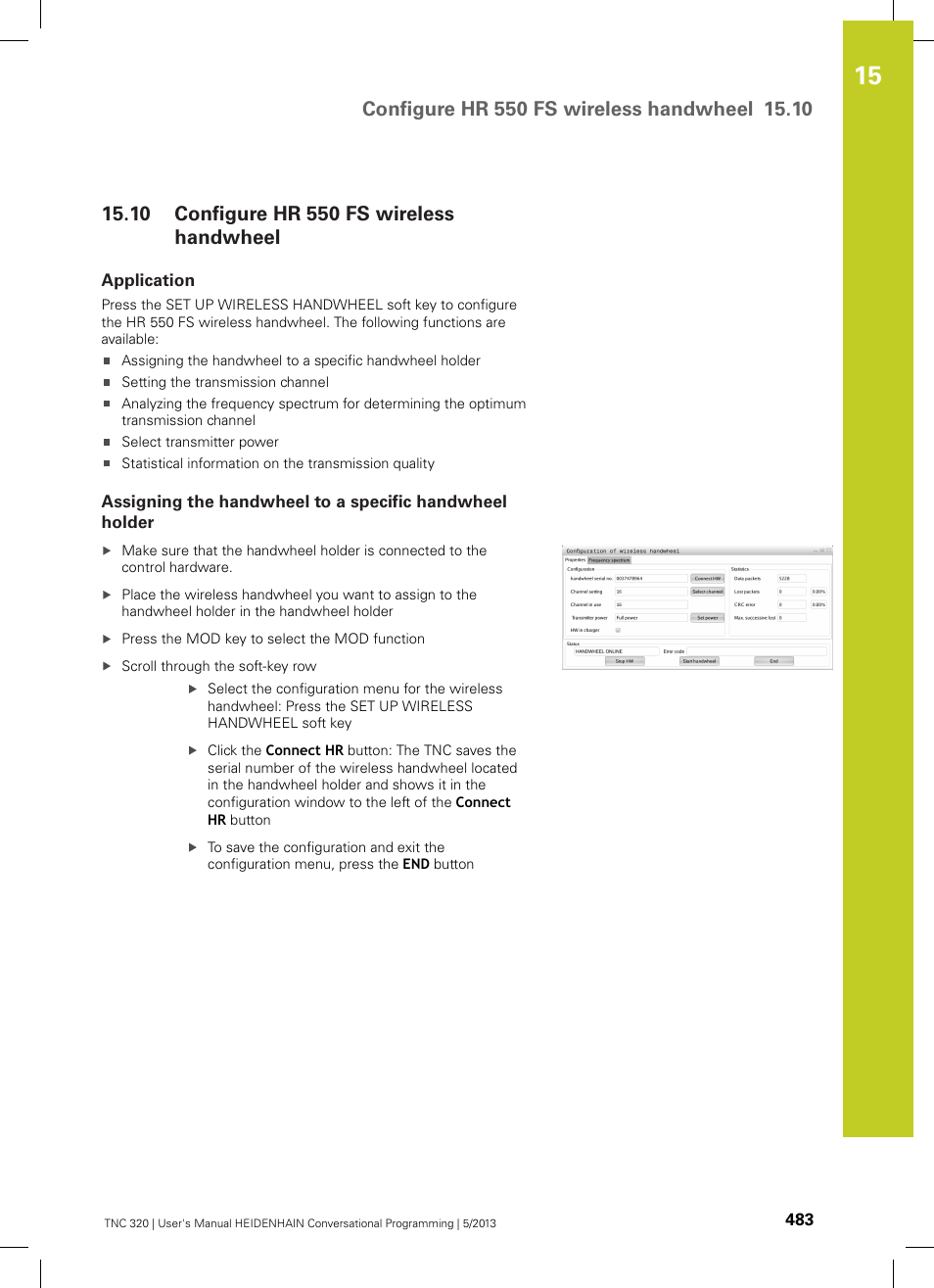 10 configure hr 550 fs wireless handwheel, Application, Configure hr 550 fs wireless handwheel | HEIDENHAIN TNC 320 (34055x-06) User Manual | Page 483 / 540