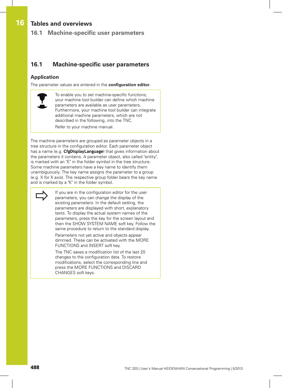 1 machine-specific user parameters, Application, Machine-specific user parameters | HEIDENHAIN TNC 320 (34055x-06) User Manual | Page 488 / 540