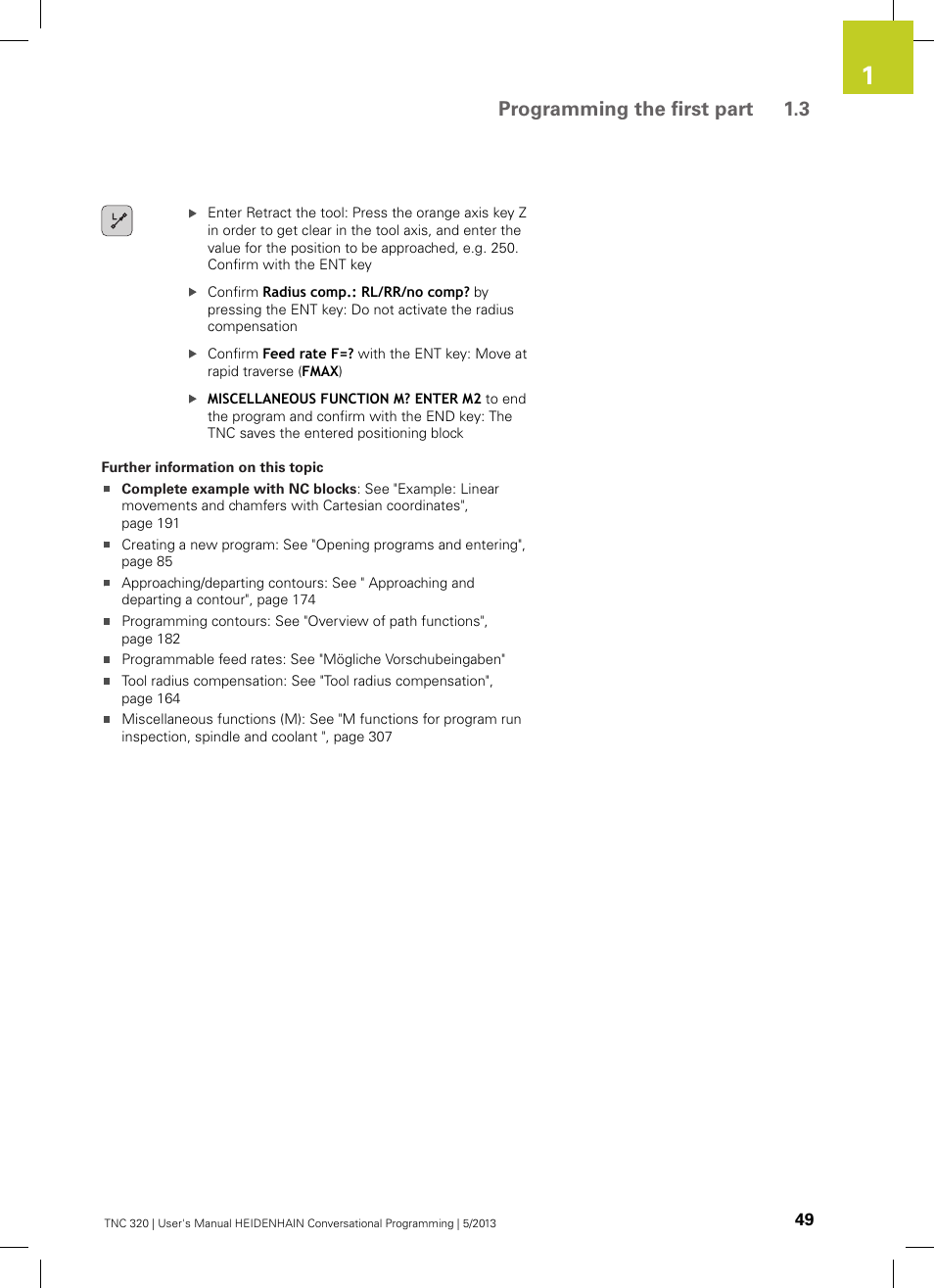 Programming the first part 1.3 | HEIDENHAIN TNC 320 (34055x-06) User Manual | Page 49 / 540