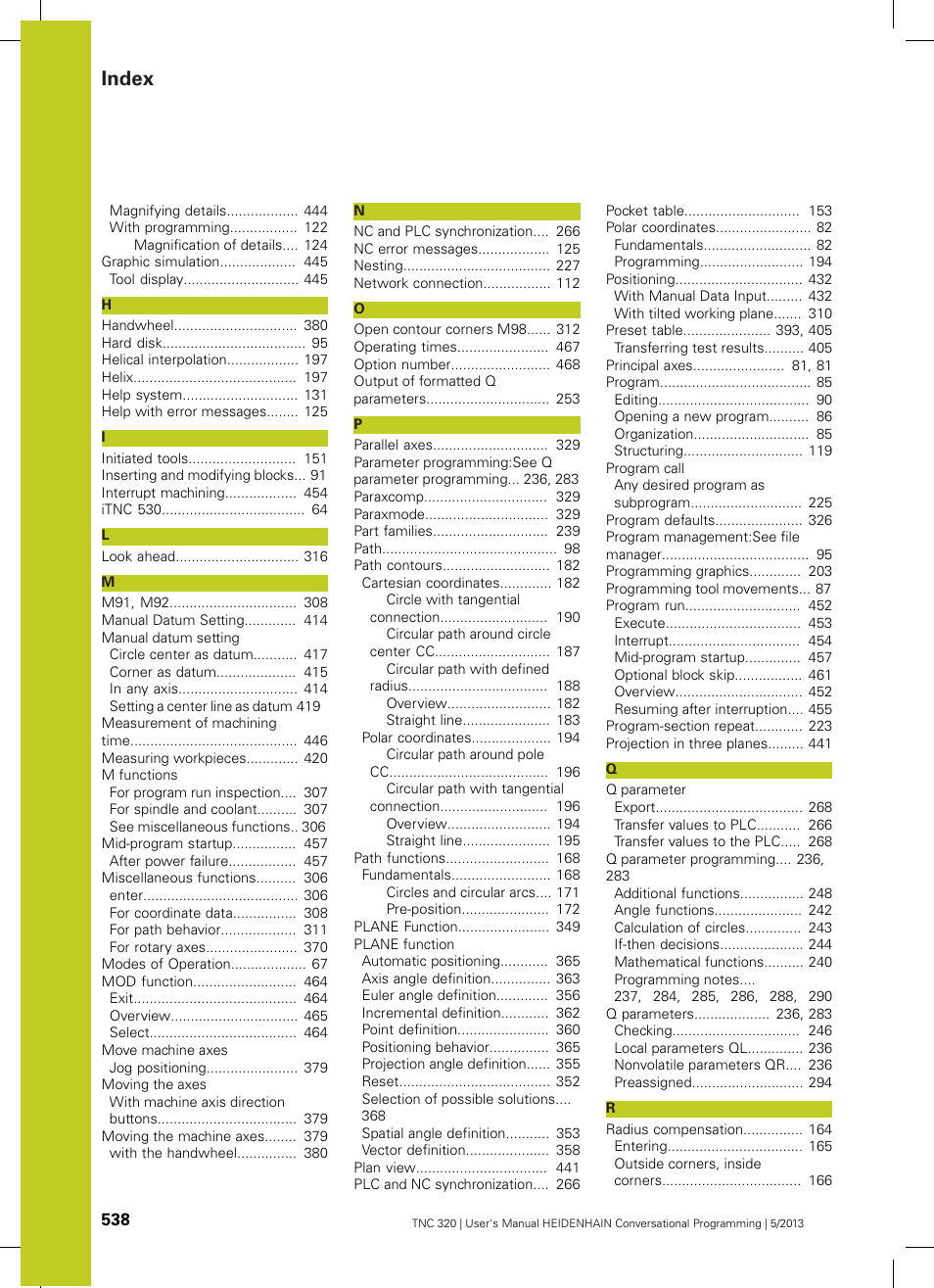 Index | HEIDENHAIN TNC 320 (34055x-06) User Manual | Page 538 / 540