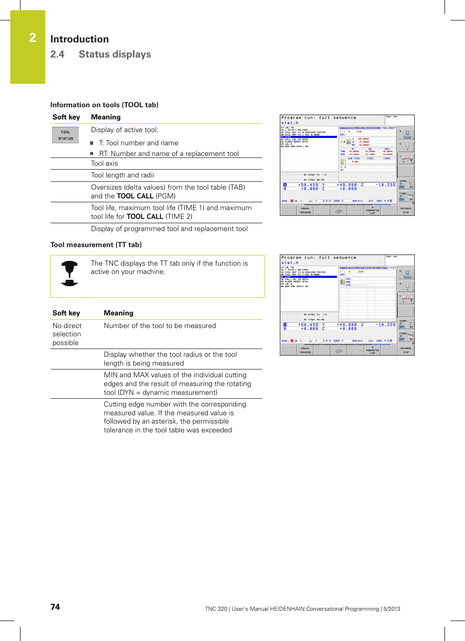 Introduction 2.4 status displays | HEIDENHAIN TNC 320 (34055x-06) User Manual | Page 74 / 540