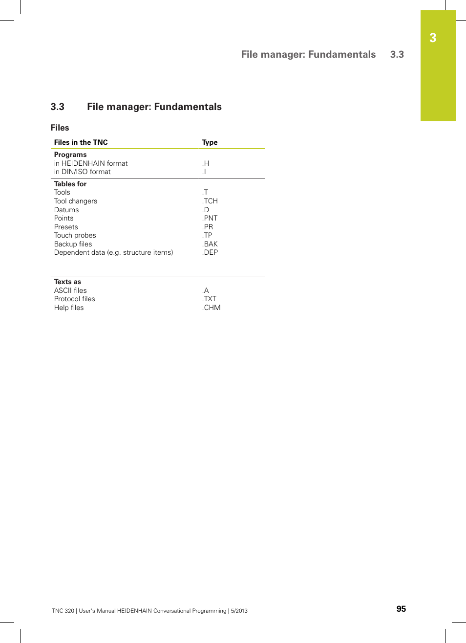 3 file manager: fundamentals, Files, File manager: fundamentals | File manager: fundamentals 3.3 | HEIDENHAIN TNC 320 (34055x-06) User Manual | Page 95 / 540