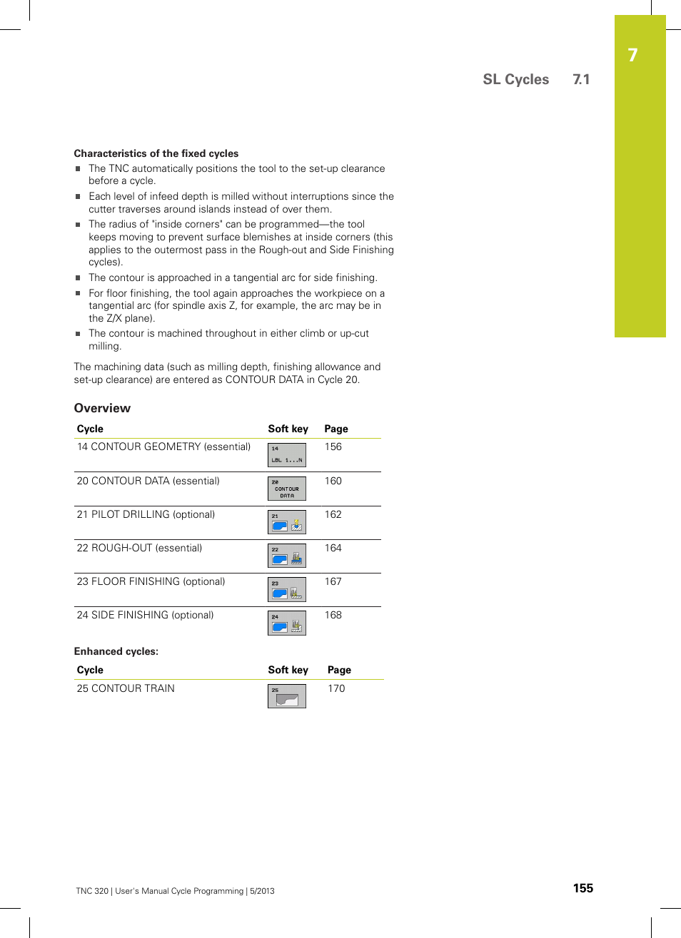 Overview, Sl cycles 7.1 | HEIDENHAIN TNC 320 (34055x-06) Cycle programming User Manual | Page 155 / 403
