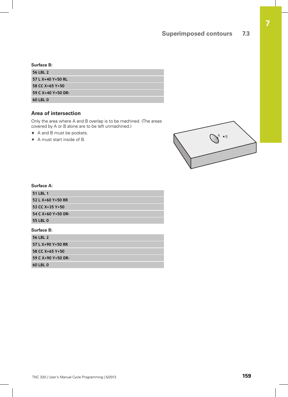 Surface b, Area of intersection, Surface a | Superimposed contours 7.3 | HEIDENHAIN TNC 320 (34055x-06) Cycle programming User Manual | Page 159 / 403