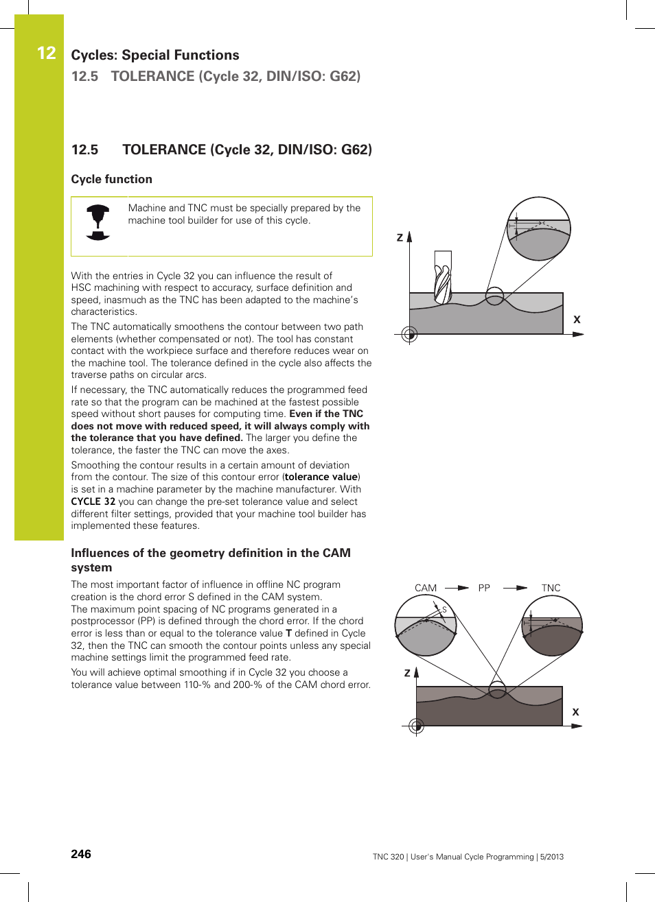 5 tolerance (cycle 32, din/iso: g62), Cycle function, Tolerance (cycle 32, din/iso: g62) | HEIDENHAIN TNC 320 (34055x-06) Cycle programming User Manual | Page 246 / 403