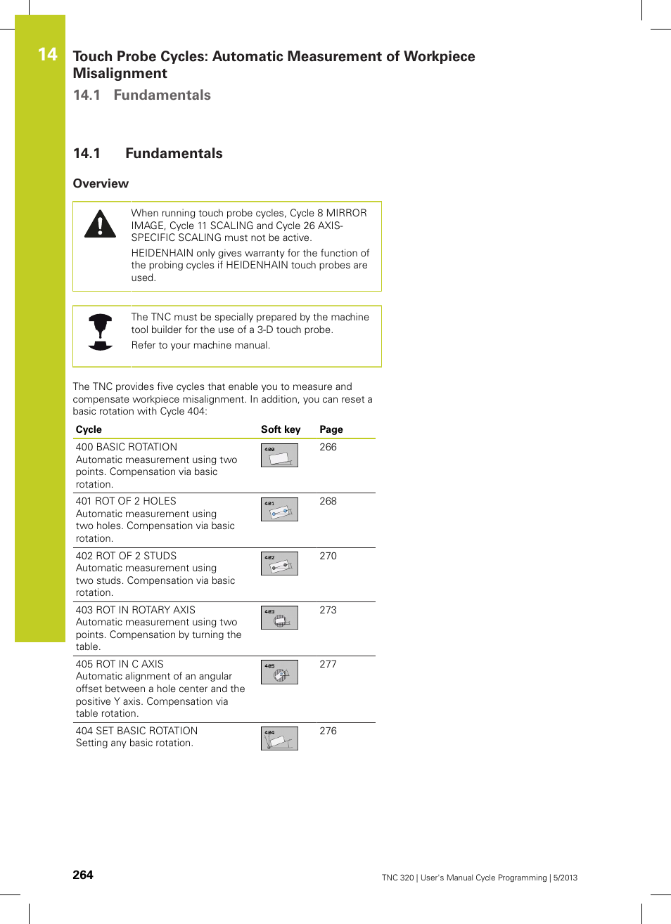 1 fundamentals, Overview, Fundamentals | HEIDENHAIN TNC 320 (34055x-06) Cycle programming User Manual | Page 264 / 403