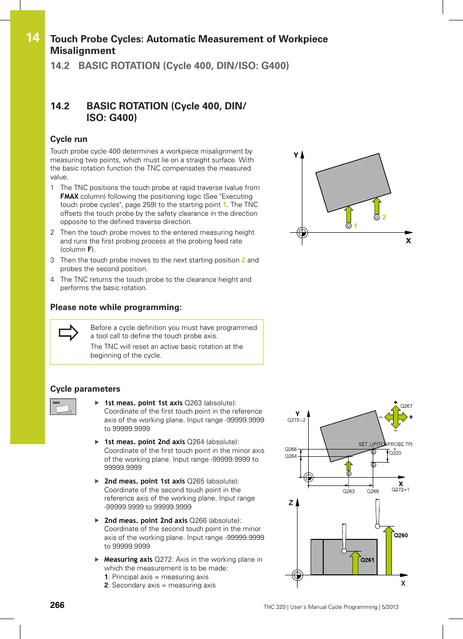 2 basic rotation (cycle 400, din/iso: g400), Cycle run, Please note while programming | Cycle parameters, Basic rotation (cycle 400, din/iso: g400) | HEIDENHAIN TNC 320 (34055x-06) Cycle programming User Manual | Page 266 / 403