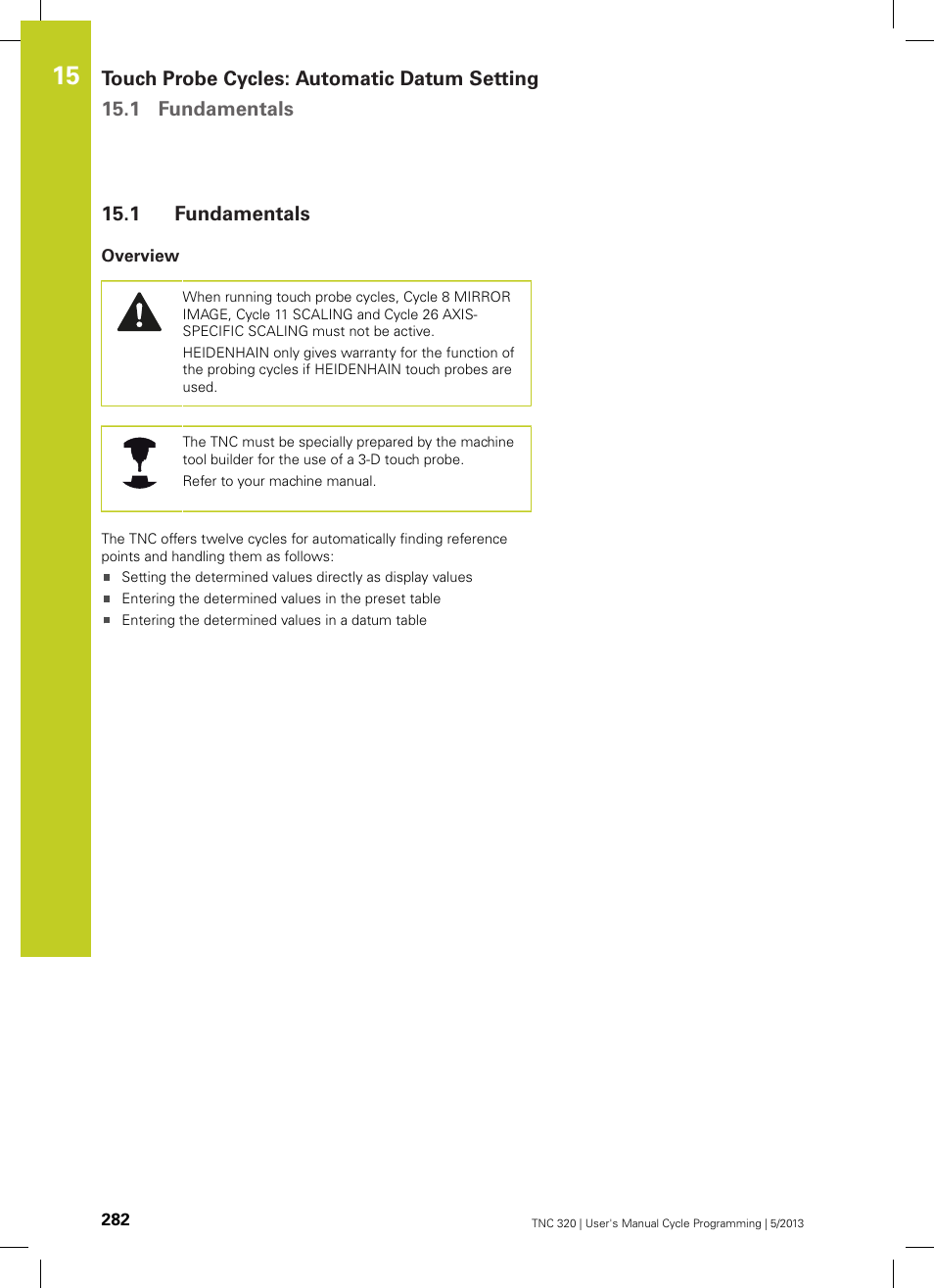 1 fundamentals, Overview, Fundamentals | HEIDENHAIN TNC 320 (34055x-06) Cycle programming User Manual | Page 282 / 403