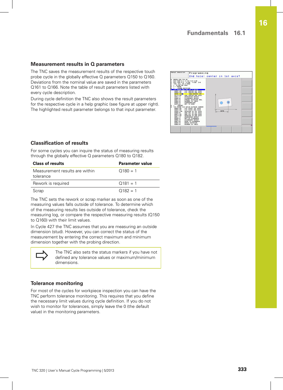 Measurement results in q parameters, Classification of results, Tolerance monitoring | Fundamentals 16.1 | HEIDENHAIN TNC 320 (34055x-06) Cycle programming User Manual | Page 333 / 403