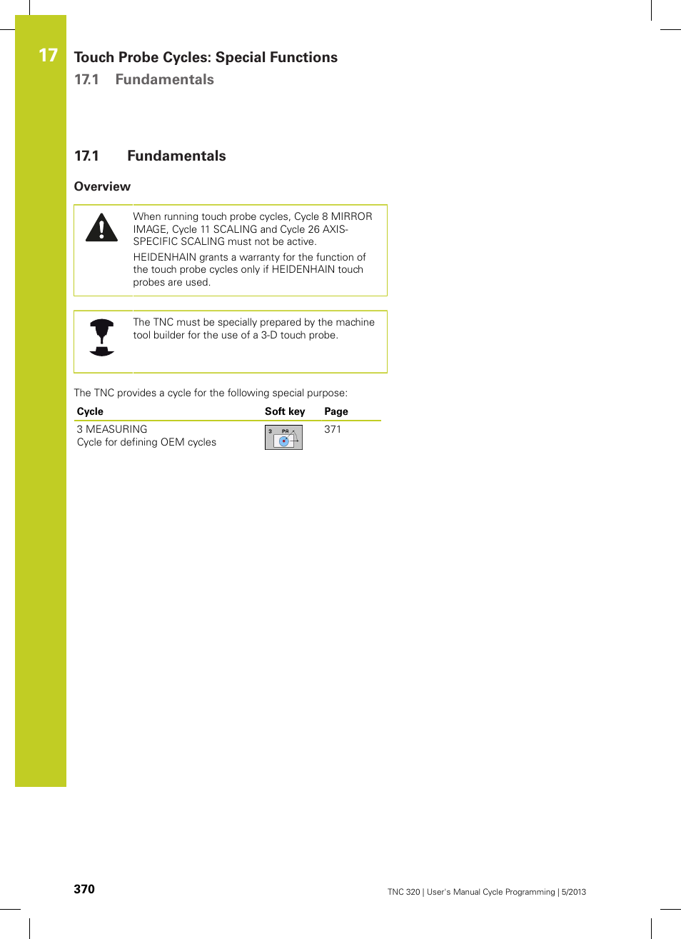 1 fundamentals, Overview, Fundamentals | HEIDENHAIN TNC 320 (34055x-06) Cycle programming User Manual | Page 370 / 403