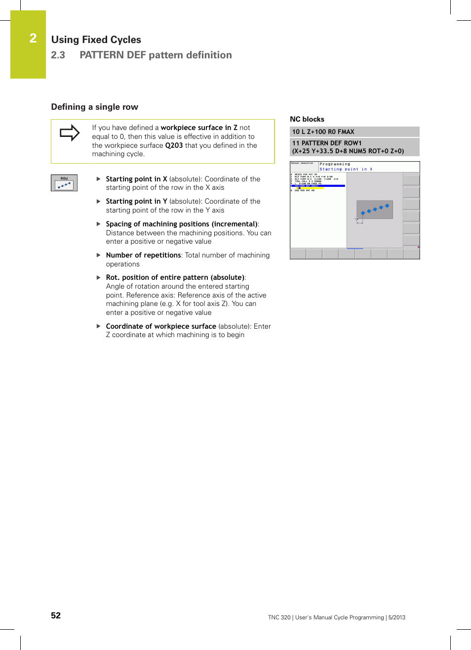 Defining a single row | HEIDENHAIN TNC 320 (34055x-06) Cycle programming User Manual | Page 52 / 403
