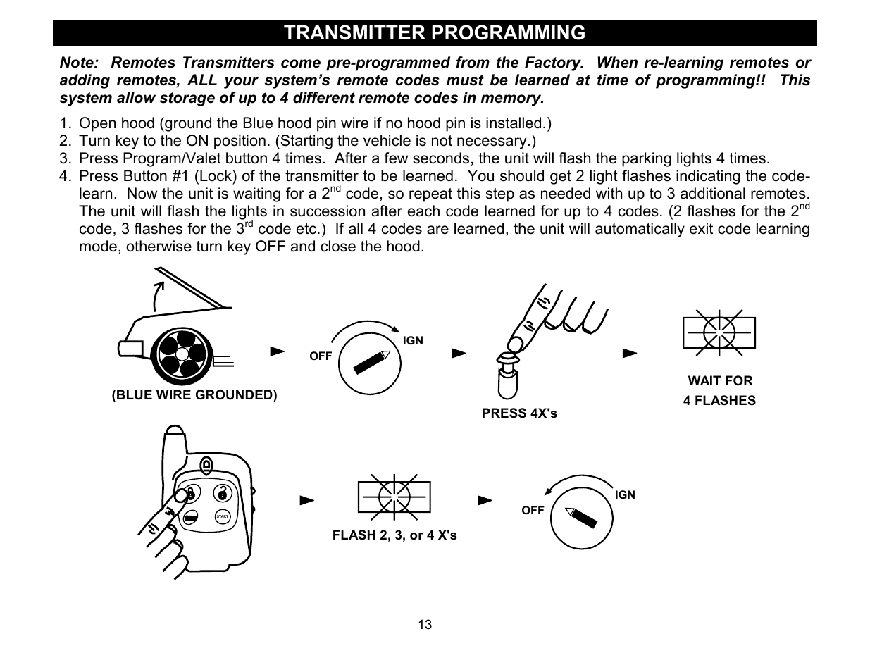 Transmitter programming | Crimestopper Security Products Series IV Super Rage CS-2011RS User Manual | Page 13 / 16