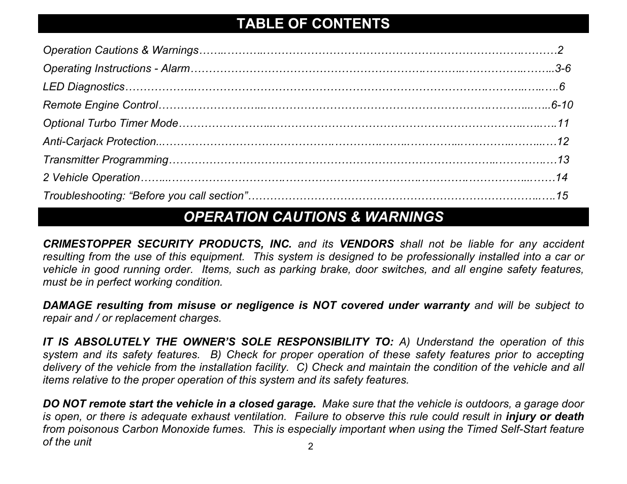 Crimestopper Security Products Series IV Super Rage CS-2011RS User Manual | Page 2 / 16