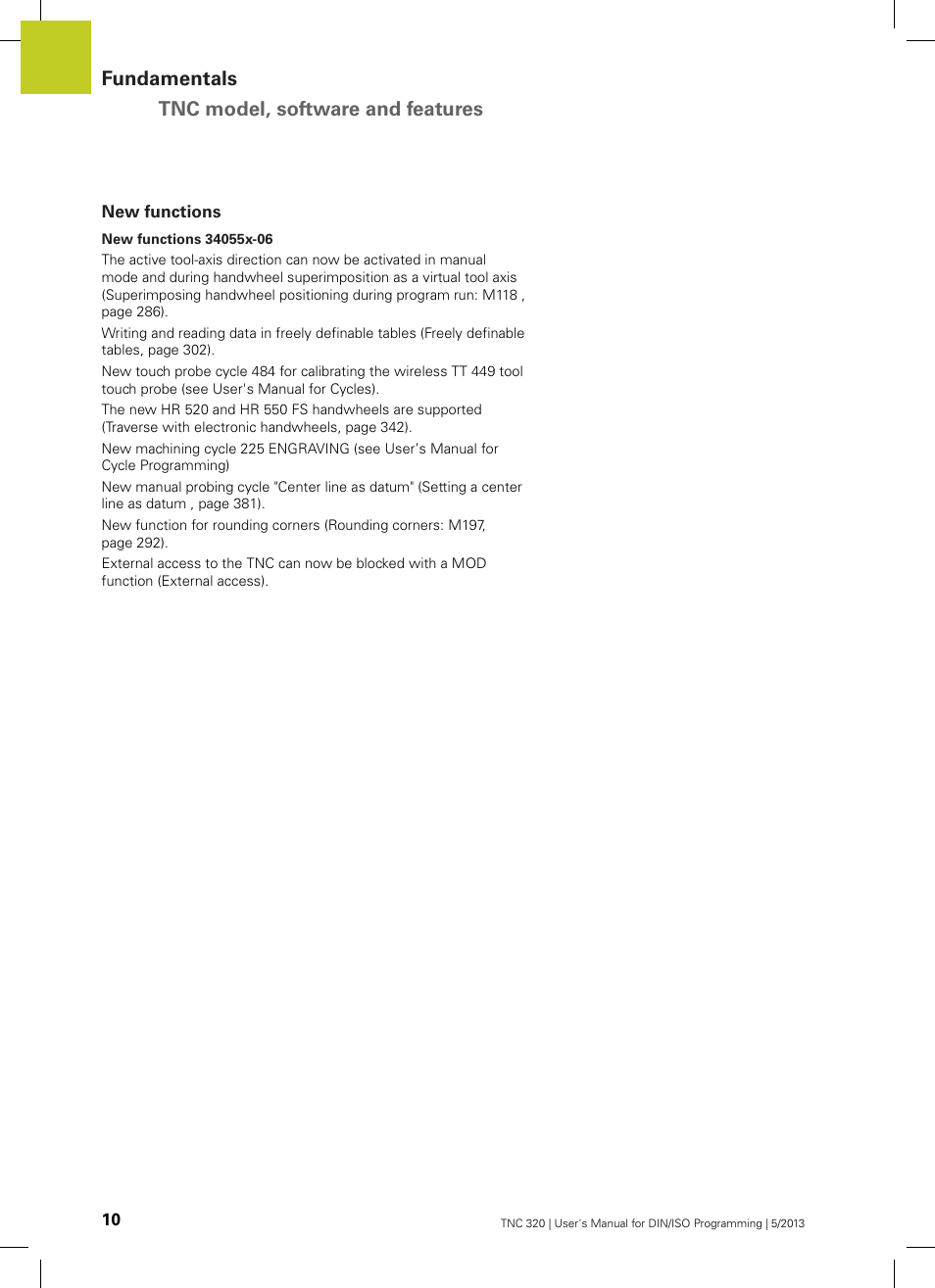 New functions, Fundamentals tnc model, software and features | HEIDENHAIN TNC 320 (34055x-06) ISO programming User Manual | Page 10 / 509