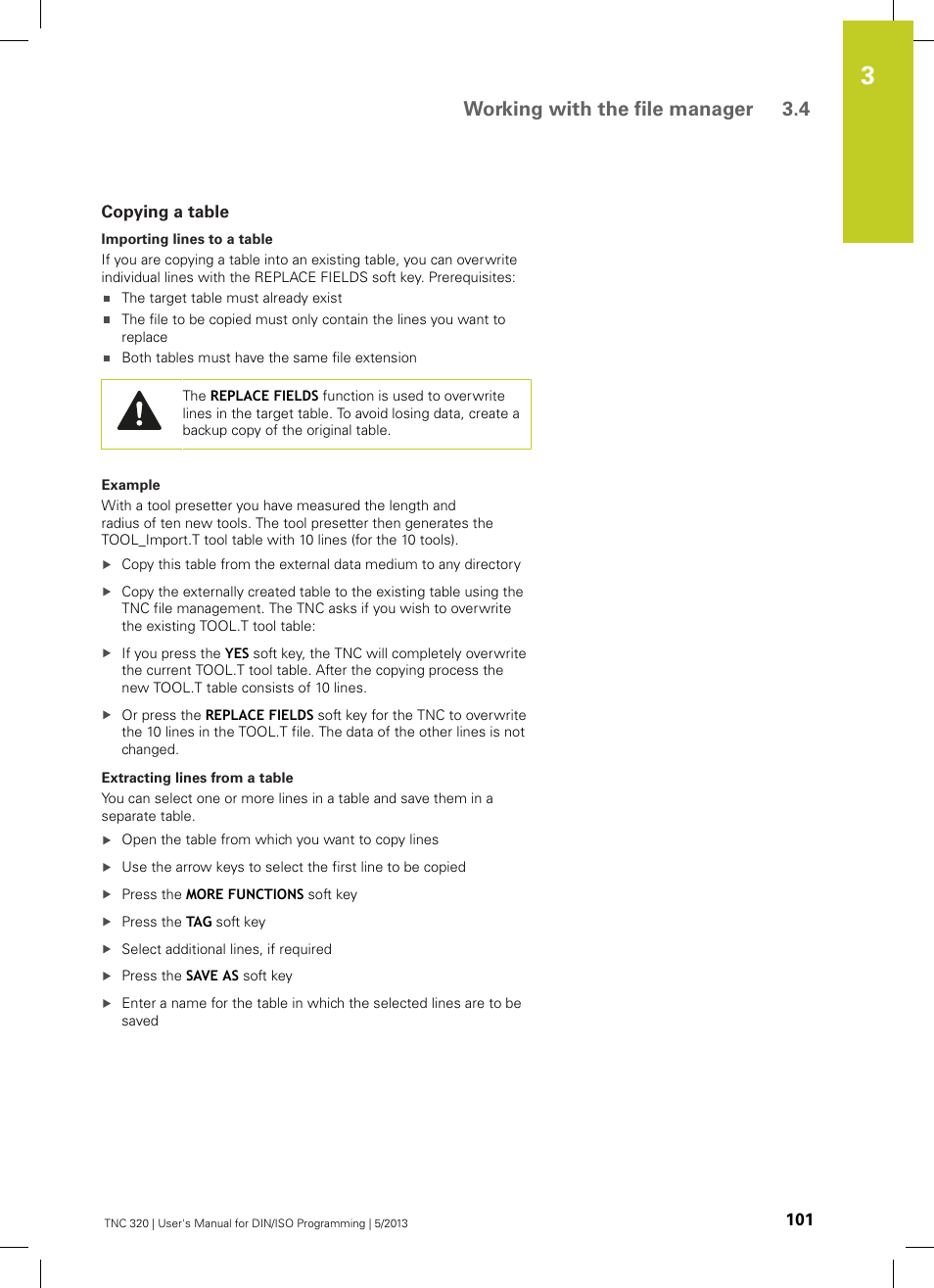 Copying a table, Working with the file manager 3.4 | HEIDENHAIN TNC 320 (34055x-06) ISO programming User Manual | Page 101 / 509