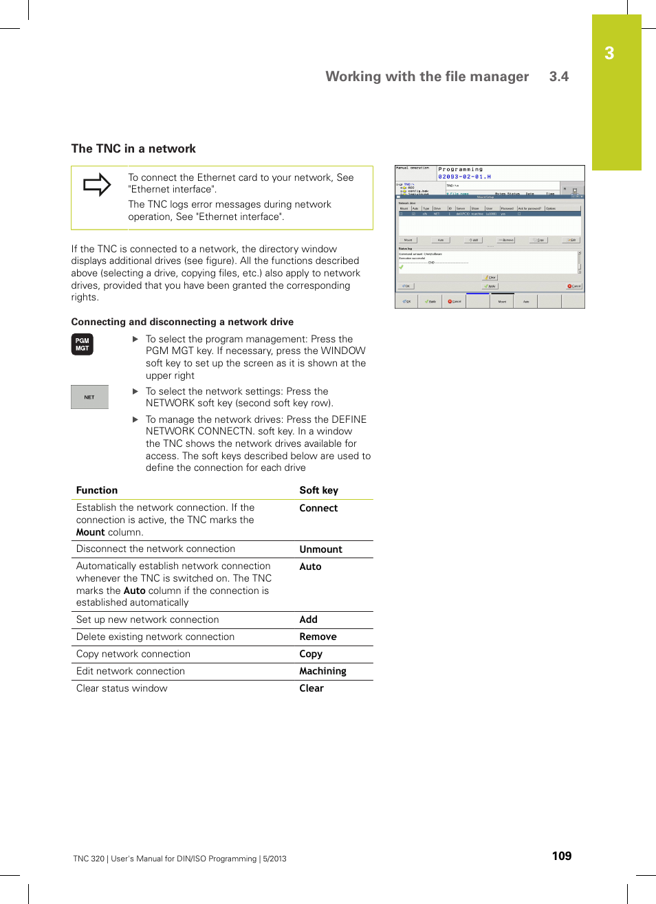 The tnc in a network, Working with the file manager 3.4 | HEIDENHAIN TNC 320 (34055x-06) ISO programming User Manual | Page 109 / 509