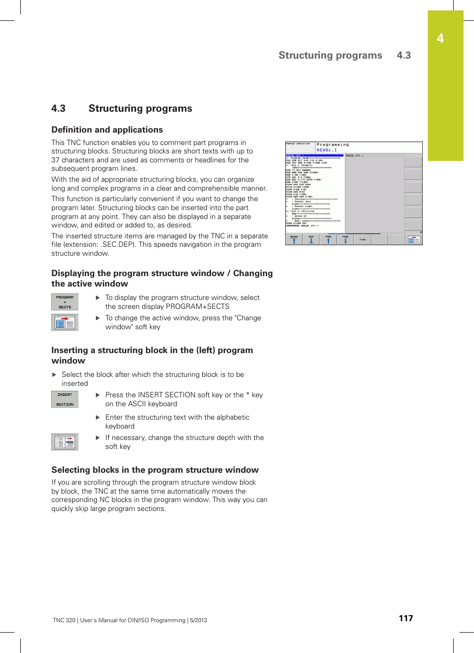 3 structuring programs, Definition and applications, Selecting blocks in the program structure window | Structuring programs, Structuring programs 4.3 | HEIDENHAIN TNC 320 (34055x-06) ISO programming User Manual | Page 117 / 509