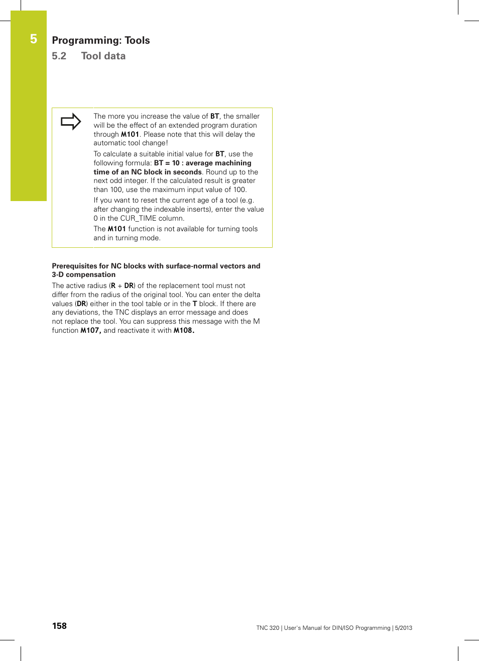 Programming: tools 5.2 tool data | HEIDENHAIN TNC 320 (34055x-06) ISO programming User Manual | Page 158 / 509