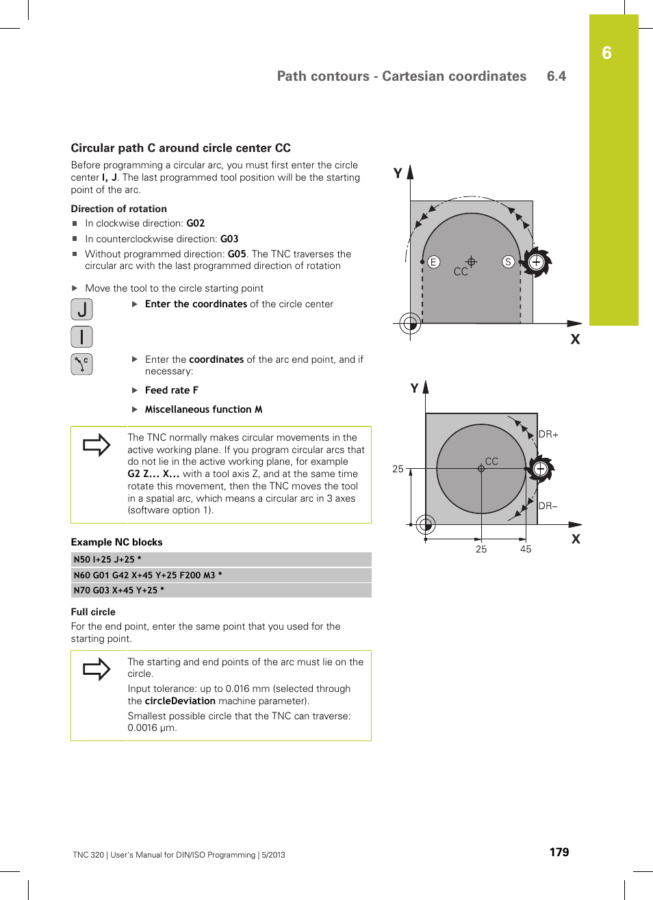 Circular path c around circle center cc, Path contours - cartesian coordinates 6.4 | HEIDENHAIN TNC 320 (34055x-06) ISO programming User Manual | Page 179 / 509