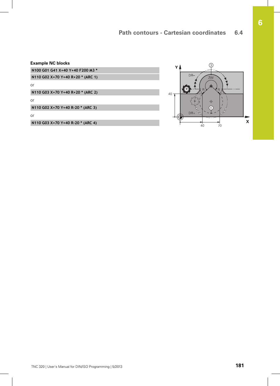 Path contours - cartesian coordinates 6.4 | HEIDENHAIN TNC 320 (34055x-06) ISO programming User Manual | Page 181 / 509