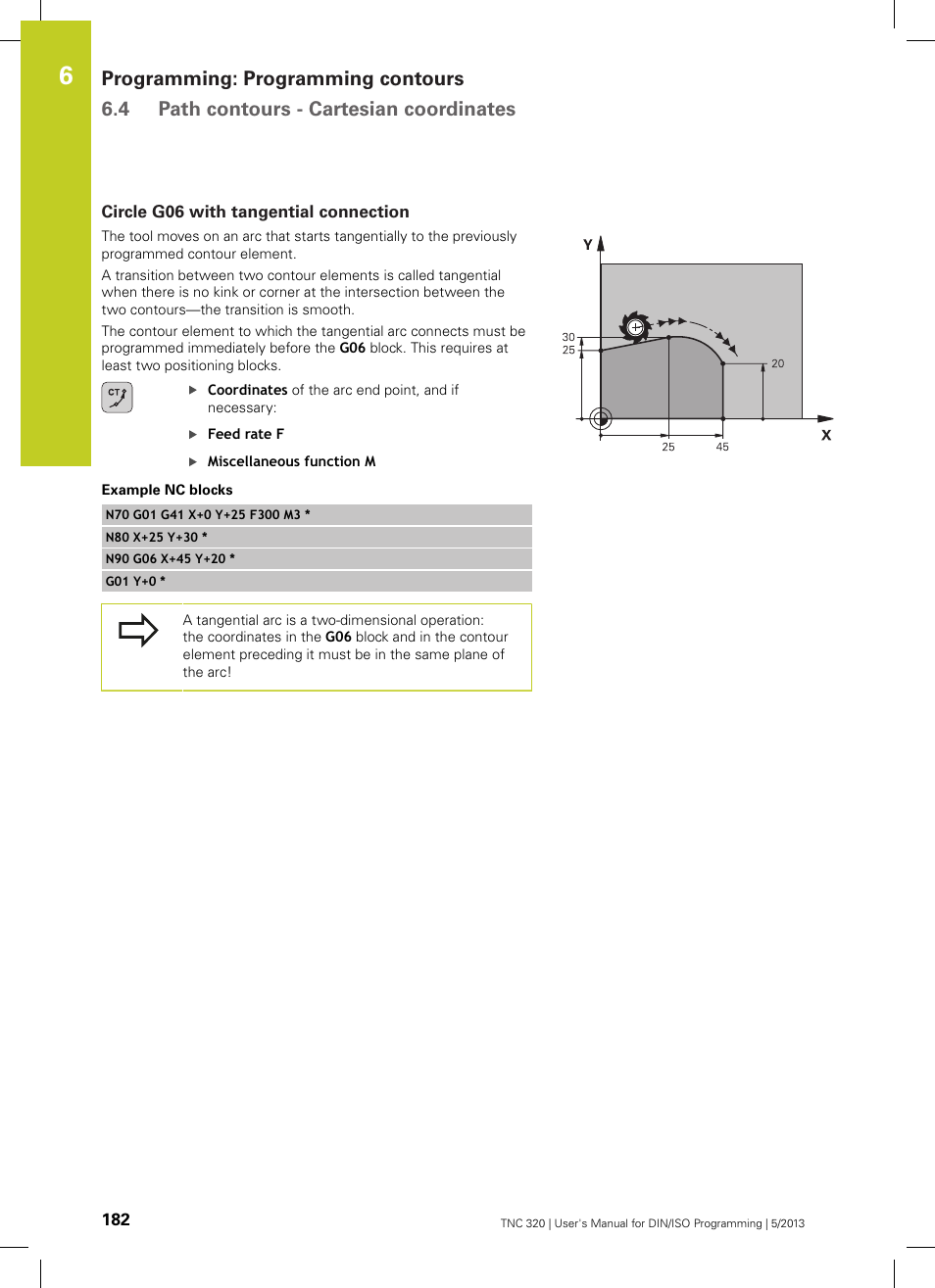 Circle g06 with tangential connection | HEIDENHAIN TNC 320 (34055x-06) ISO programming User Manual | Page 182 / 509