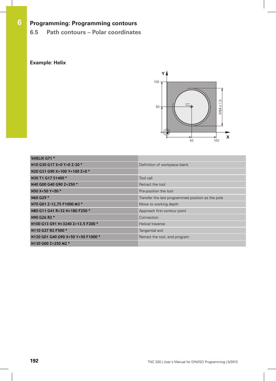Example: helix | HEIDENHAIN TNC 320 (34055x-06) ISO programming User Manual | Page 192 / 509