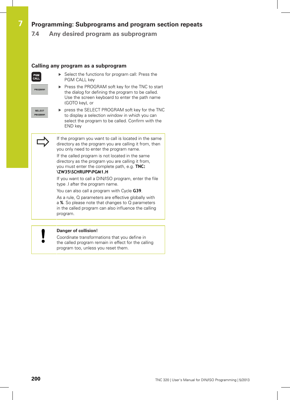 Calling any program as a subprogram | HEIDENHAIN TNC 320 (34055x-06) ISO programming User Manual | Page 200 / 509