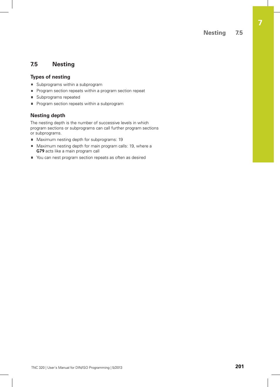 5 nesting, Types of nesting, Nesting depth | Nesting | HEIDENHAIN TNC 320 (34055x-06) ISO programming User Manual | Page 201 / 509