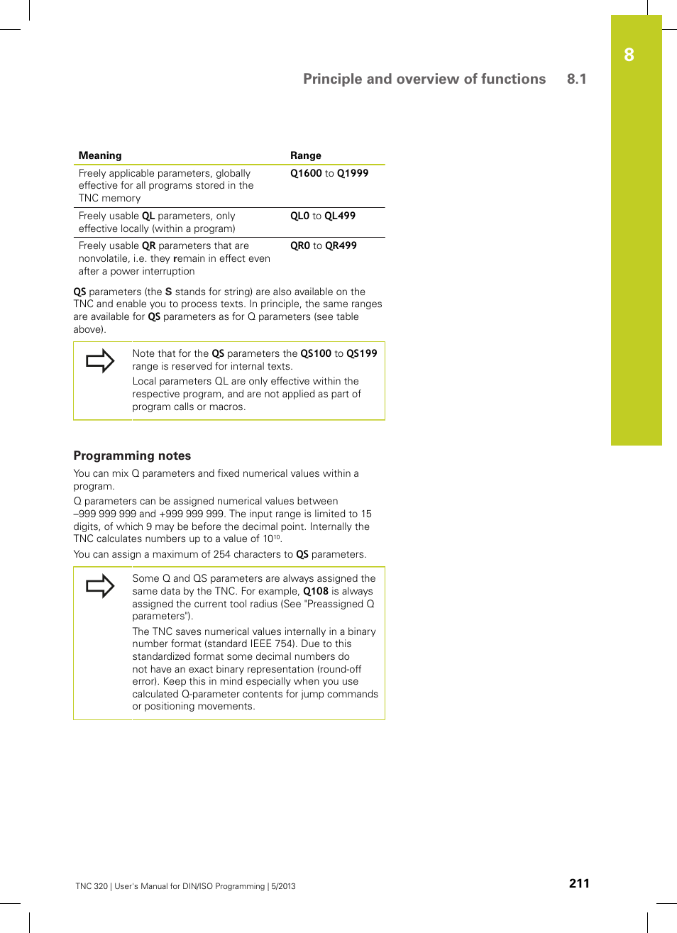 Programming notes, Principle and overview of functions 8.1 | HEIDENHAIN TNC 320 (34055x-06) ISO programming User Manual | Page 211 / 509