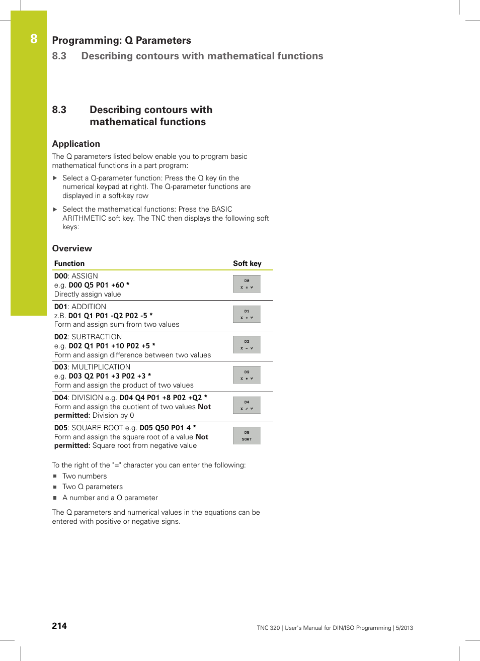3 describing contours with mathematical functions, Application, Overview | Describing contours with mathematical functions | HEIDENHAIN TNC 320 (34055x-06) ISO programming User Manual | Page 214 / 509
