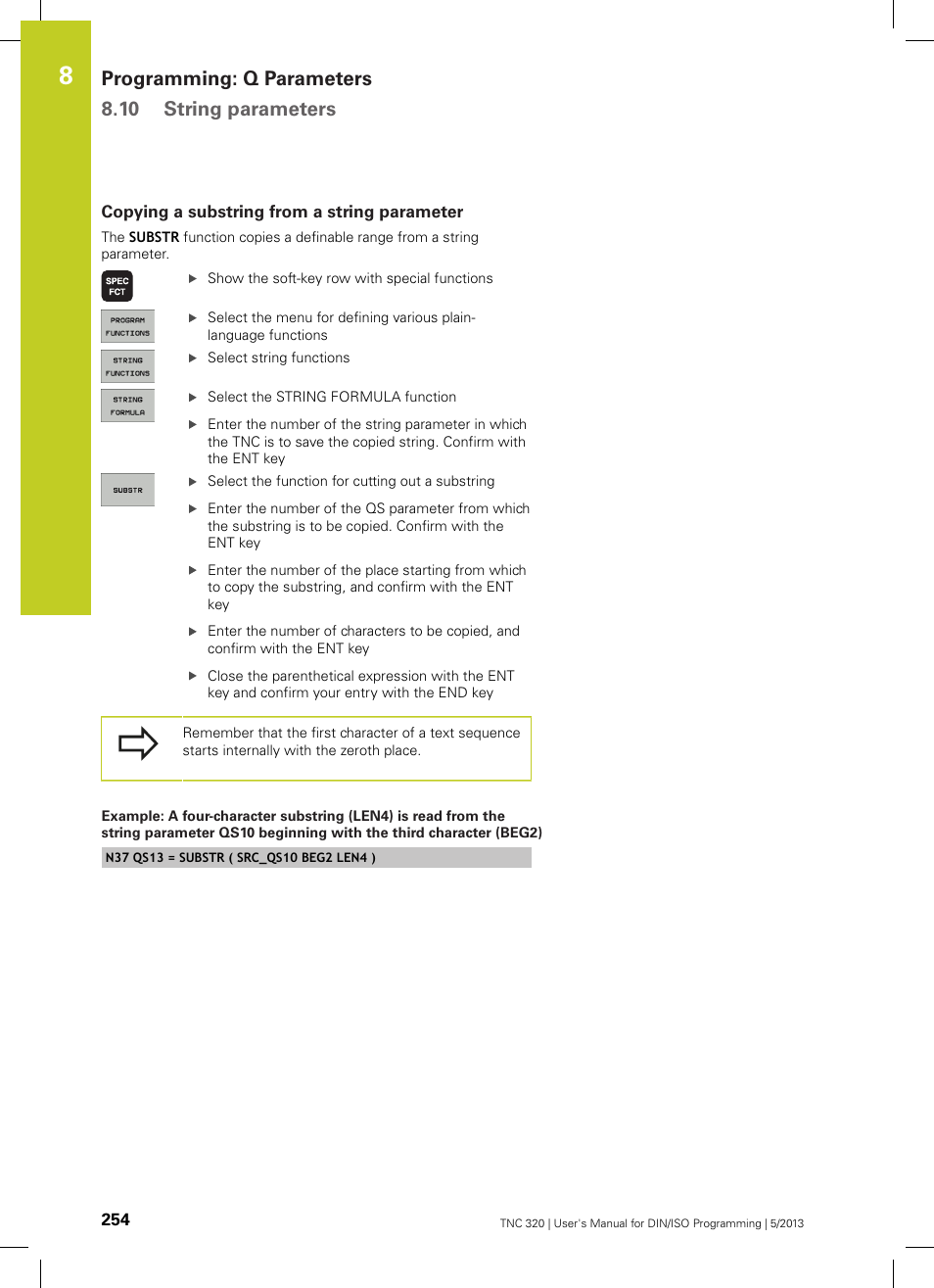 Copying a substring from a string parameter, Programming: q parameters 8.10 string parameters | HEIDENHAIN TNC 320 (34055x-06) ISO programming User Manual | Page 254 / 509