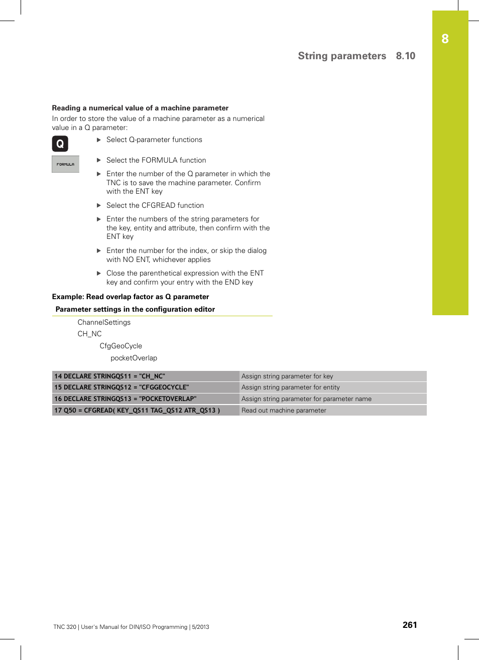 String parameters 8.10 | HEIDENHAIN TNC 320 (34055x-06) ISO programming User Manual | Page 261 / 509