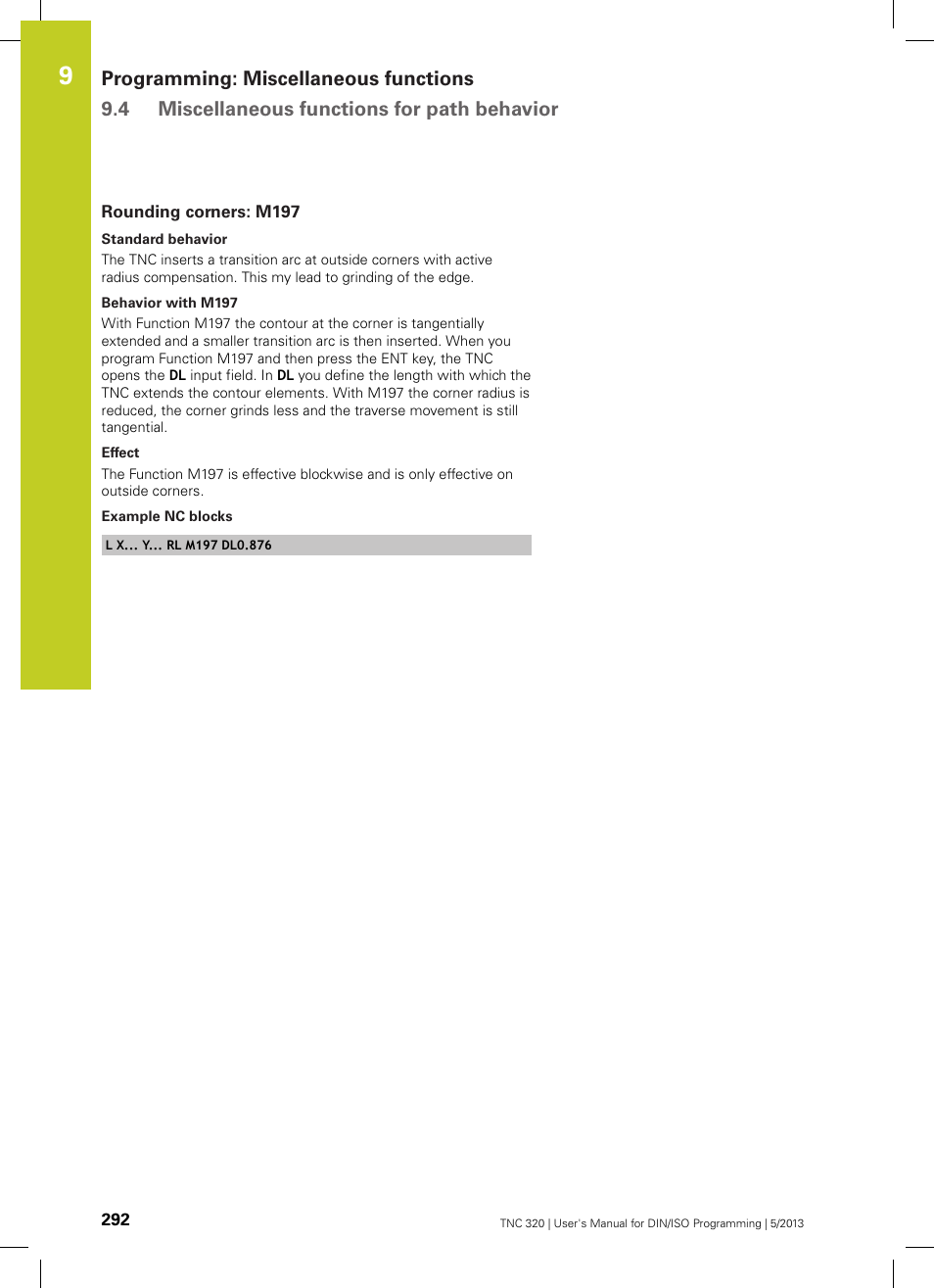 Rounding corners: m197 | HEIDENHAIN TNC 320 (34055x-06) ISO programming User Manual | Page 292 / 509